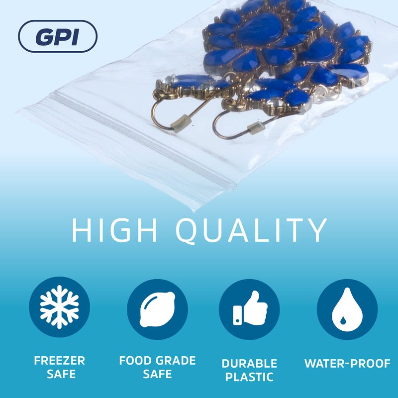 GPI Clear Plastic Reclosable ZIP Poly Bags, Case of 100, 2-mil Thick, 2 Inch x 3 Inch, For Travel, Storage, Shipping - Image 3